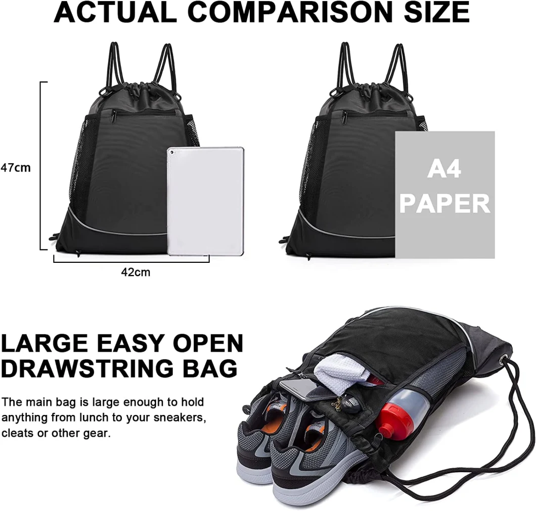 Drawstring Soccer Bag for Boys, Foldable Basketball Backpack Gym Bag Sackpack Sports Sack with Detachable Ball Mesh Bag for Volleyball Baseball Yoga, Grey